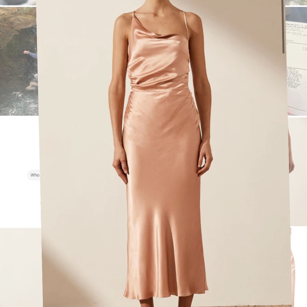 Shona Joy ASYMMETRICAL BIAS COWL MIDI DRESS - DESERT ROSE (champagne)